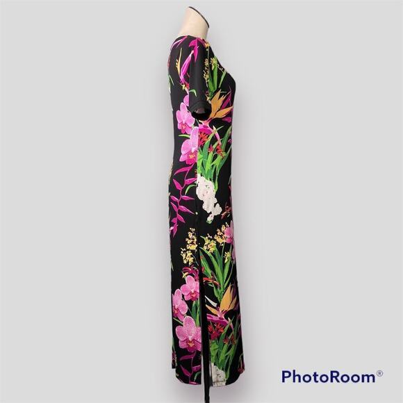 G.I.L.I. Got It Love It Short Sleeve Black Floral Bodycon Maxi Dress Size XSP - Picture 4 of 15